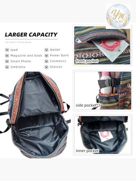 Vintage Boho Ethnic Fashion Backpack Purse Shoulder Bag Adjustable Strap main image 5